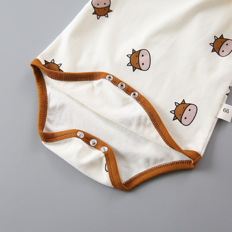 Baby 1pcs Cartoon Bear & Calf Graphic Long Sleeved Soft Bodysuit With