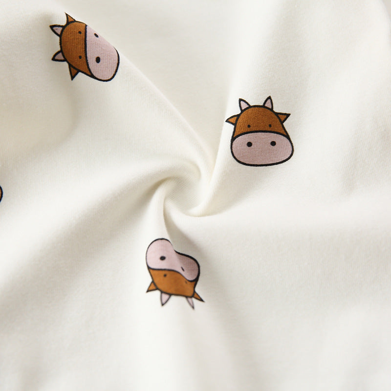 Baby 1pcs Cartoon Bear & Calf Graphic Long Sleeved Soft Bodysuit With