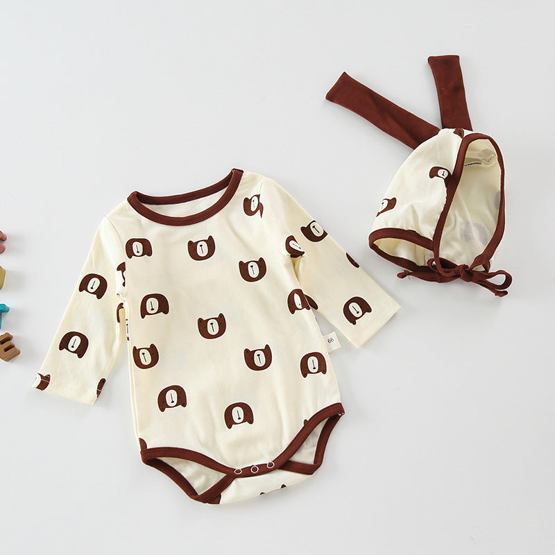 Baby 1pcs Cartoon Bear & Calf Graphic Long Sleeved Soft Bodysuit With