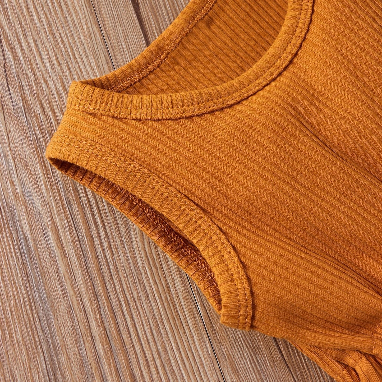 Baby Ribbed Knitted Graphic Belted Design Sleeveless Crotch Rompers