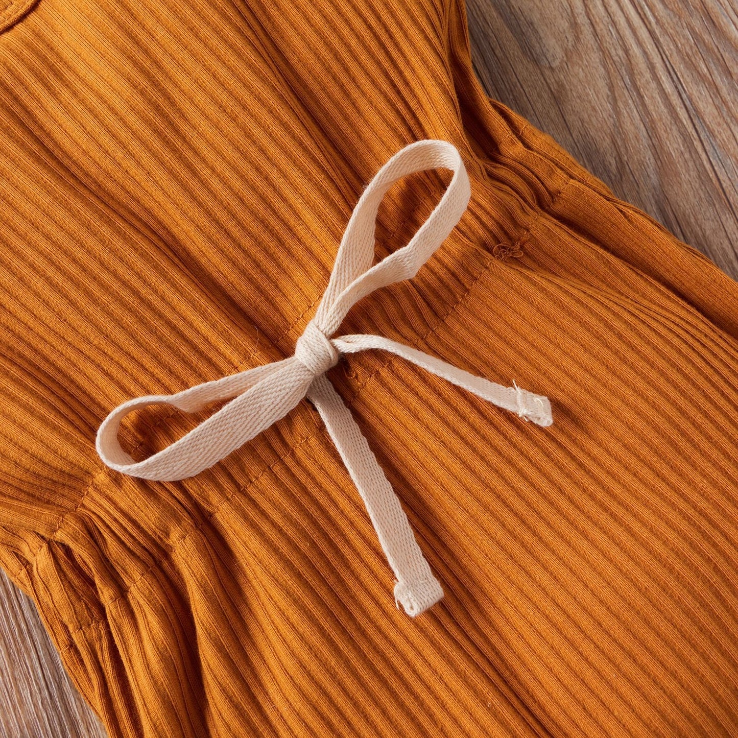 Baby Ribbed Knitted Graphic Belted Design Sleeveless Crotch Rompers