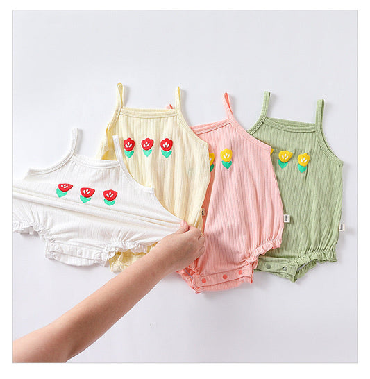 Baby Flower Embroidered Pattern Sling Onesies