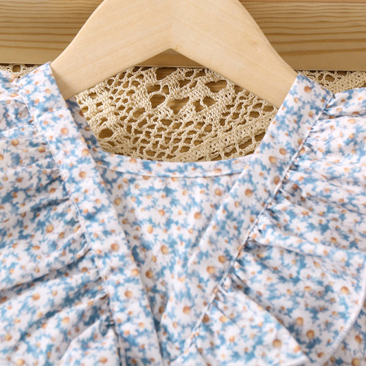 Baby Girl Ditsy Flower Pattern Ruffle Neck Dress