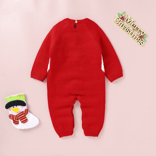Baby Cartoon Christmas Pattern Long Sleeves Sweater Rompers