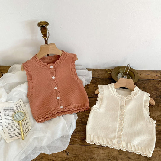 Baby Girl Solid Color Thin Style Sleeveless Knit Cardigan Vest