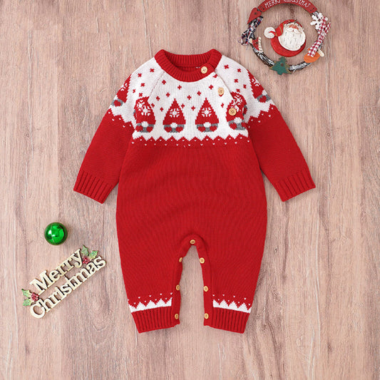 Baby Christmas Embroidered Graphic Side Button Design Knit Long Style