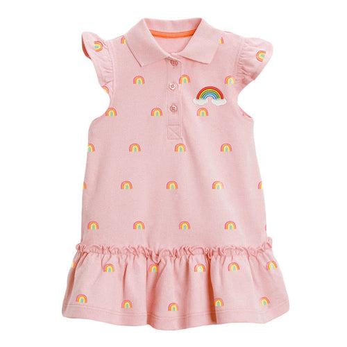 Baby Girl Bunny & Rainbow Graphic Quarter Button Ruffle Layered Dress