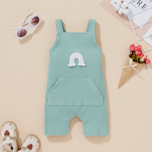 Baby Ribbed Knitted Graphic Rainbow Embroidered Pattern Sleeveless