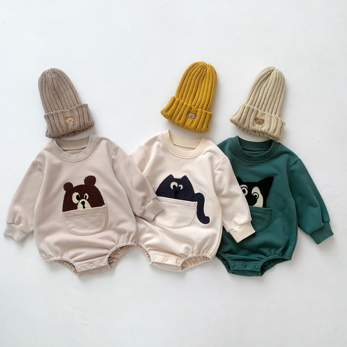 Baby Solid Color Cartoon Embroidered Design Long Sleeve Triangle