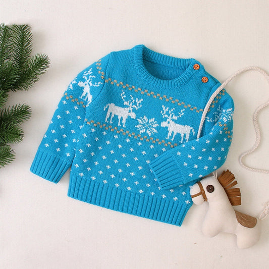 Baby Boy And Girl Christmas Giraffe Pattern Long Sleeved Pullover