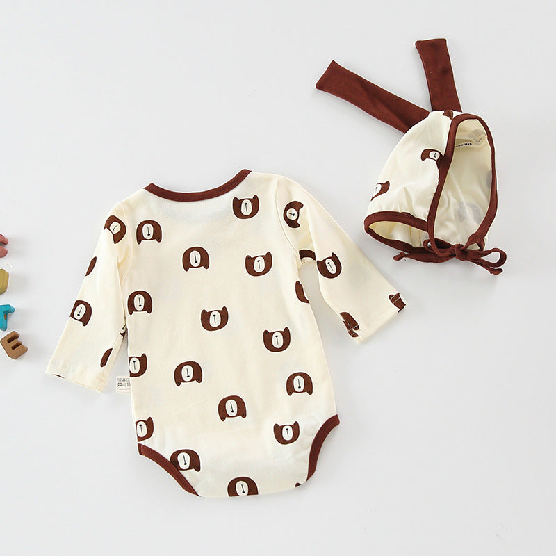Baby 1pcs Cartoon Bear & Calf Graphic Long Sleeved Soft Bodysuit With