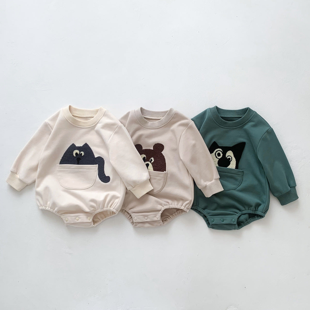 Baby Solid Color Cartoon Embroidered Design Long Sleeve Triangle