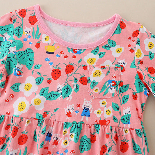 Baby Girl Floral Print Pattern Long Sleeve Sweet Dress In Autumn