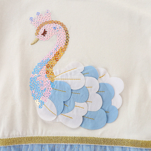 Baby Girl Sequins Animal Pattern Mesh Overlay Design Dress