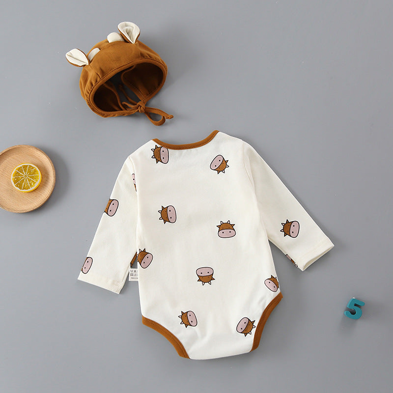 Baby 1pcs Cartoon Bear & Calf Graphic Long Sleeved Soft Bodysuit With