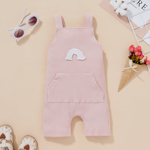 Baby Ribbed Knitted Graphic Rainbow Embroidered Pattern Sleeveless