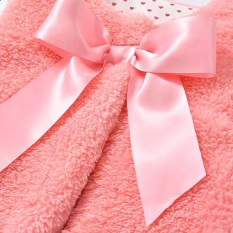 Baby Girl 1pcs Bow Tie Patched Design Sleeveless Coral Fleece Outing