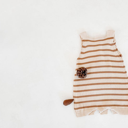 Baby Girl Striped Graphic Knitted Strap Sleeveless Jumpsuit With