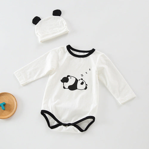 Baby 1pcs Cartoon Graphic Soft Cotton Long Sleeves Bodysuit With Hats