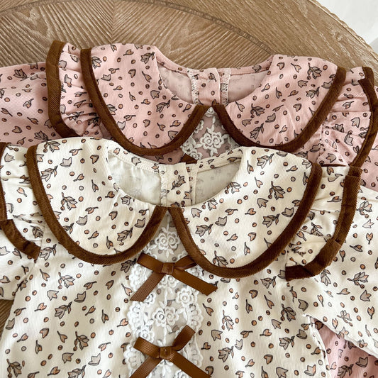 Baby Girl 1pcs Flower Pattern Bow Mesh Patches Design Bodysuit