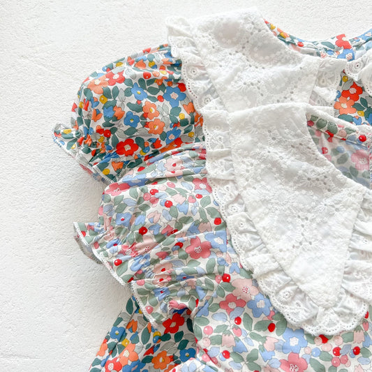 Baby Girls Little Floral Print Lovely Collar Dress Onesies