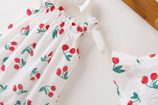 Baby Girls Floral Pattern Sleeveless Summer Rompers With Hat In Summer