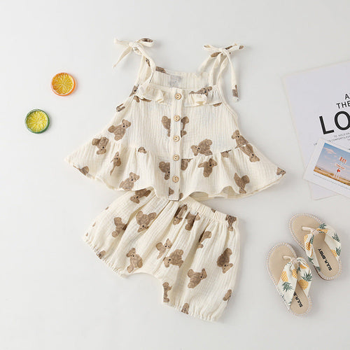 Baby Girl Small-Bear Cartoon Pattern Flounce Design Sleeveless