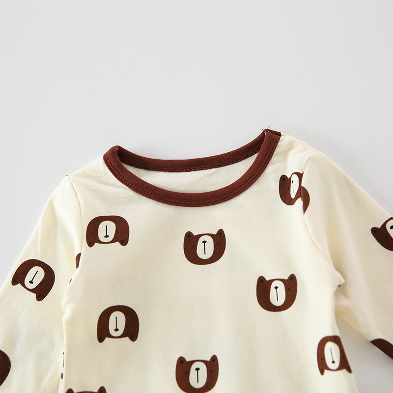 Baby 1pcs Cartoon Bear & Calf Graphic Long Sleeved Soft Bodysuit With