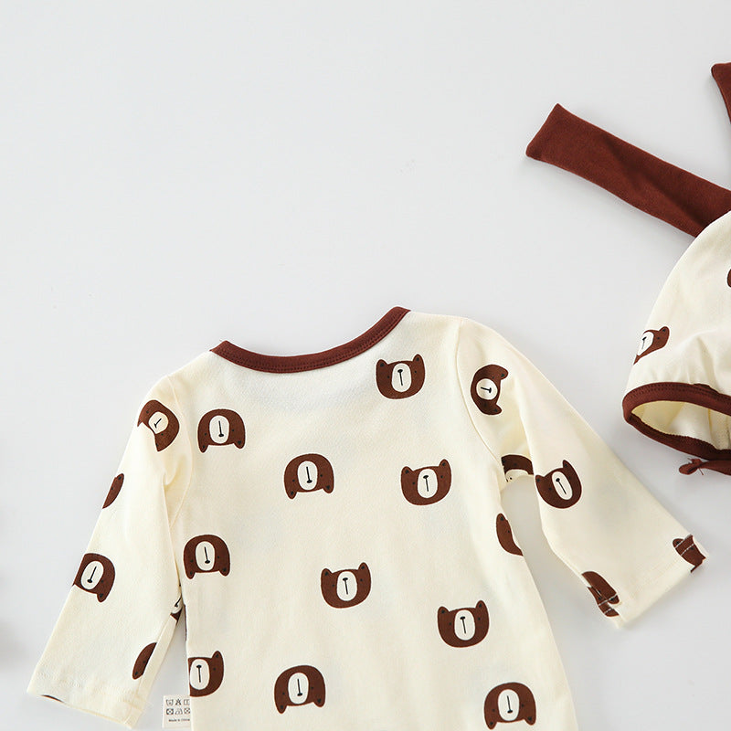 Baby 1pcs Cartoon Bear & Calf Graphic Long Sleeved Soft Bodysuit With