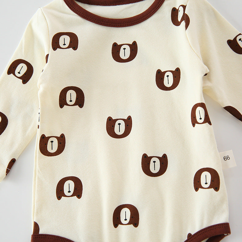 Baby 1pcs Cartoon Bear & Calf Graphic Long Sleeved Soft Bodysuit With