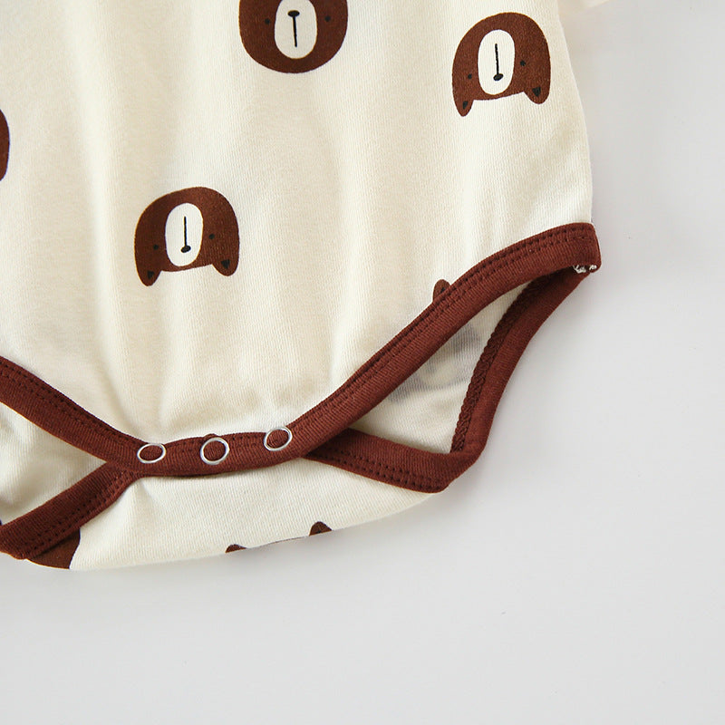 Baby 1pcs Cartoon Bear & Calf Graphic Long Sleeved Soft Bodysuit With
