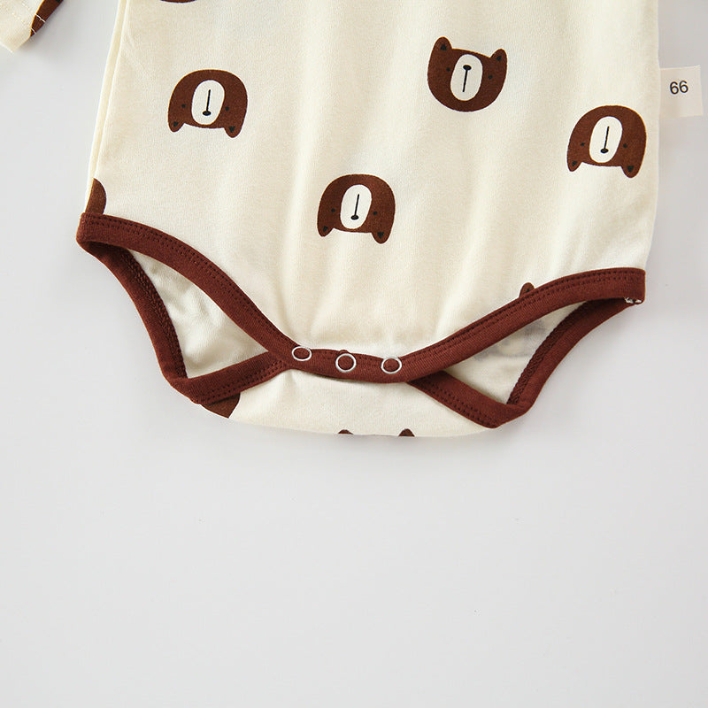 Baby 1pcs Cartoon Bear & Calf Graphic Long Sleeved Soft Bodysuit With