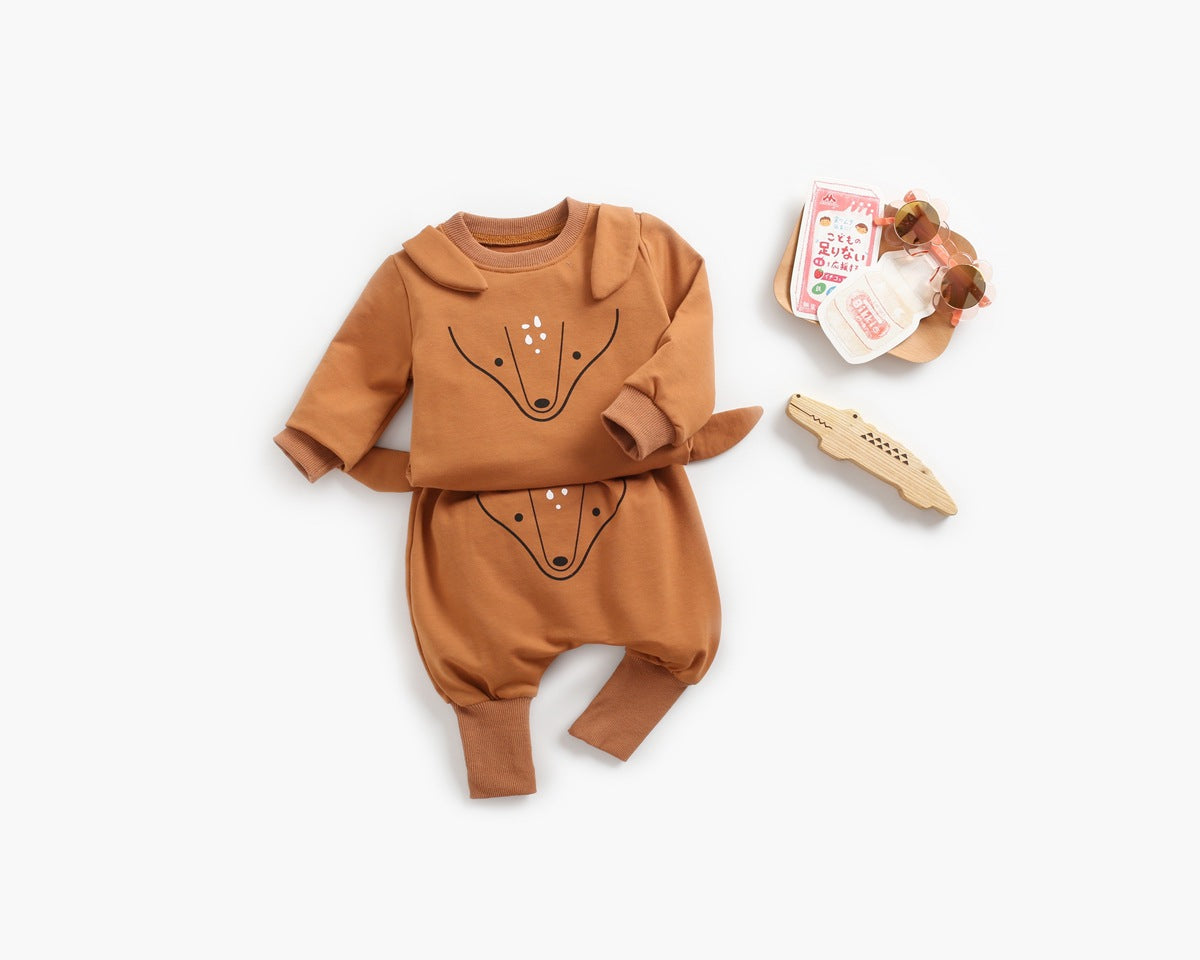 Baby Cartoon Animal Pattern Hoodie Combo Big PP Pants Sets
