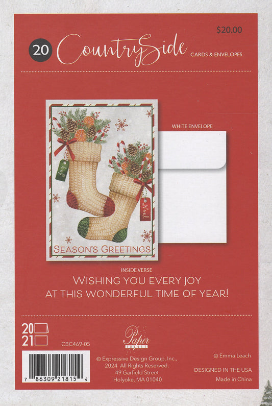 Countryside Christmas Boxed Cards - Set of 20 - Knit Stockings