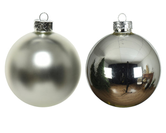 Glass 2.4" Ornaments - 10 piece Set - Elegant Silver