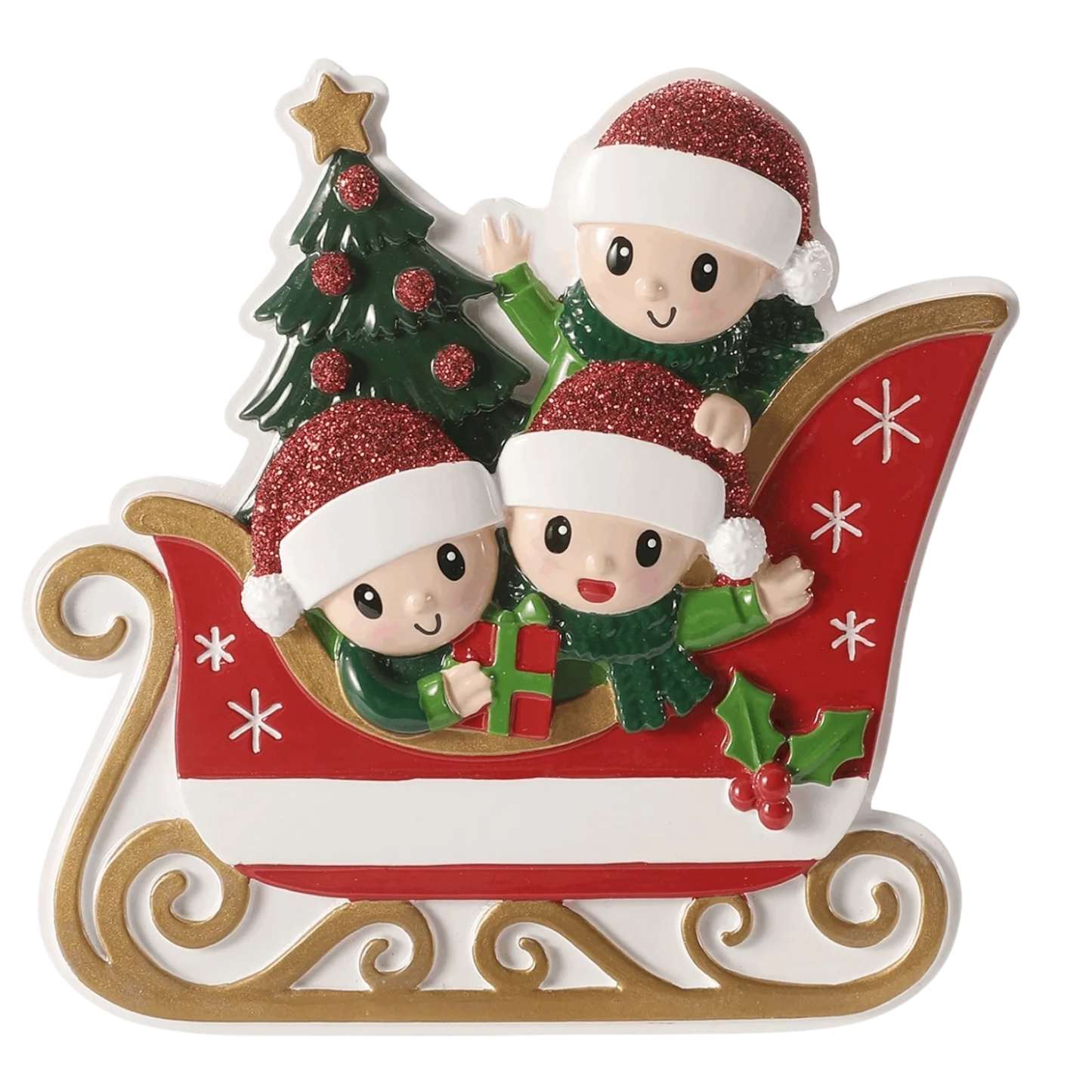 Sleigh With Gold Rails Family of 3 Ornament