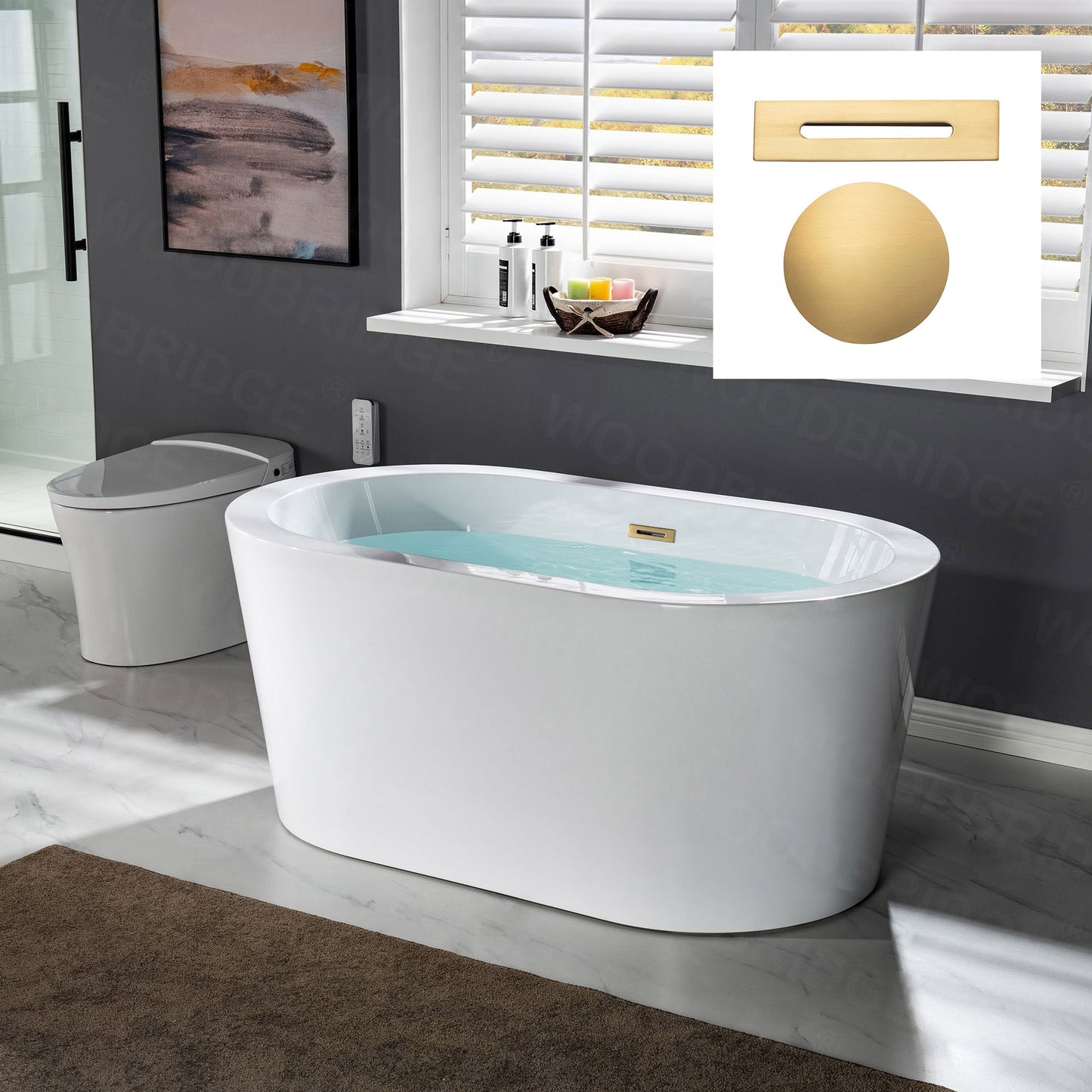 WOODBRIDGE BTA0088 56" Acrylic Freestanding Bathtub Contemporary Soaking Tub