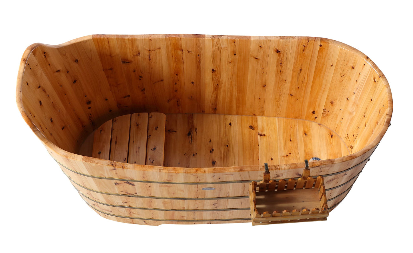 ALFI brand AB1103 59" Free Standing Cedar Wood Bathtub with Bench