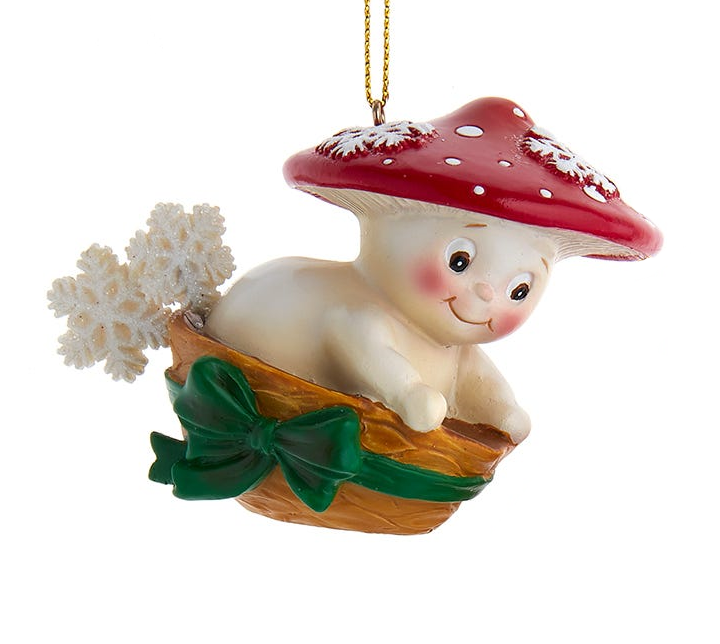 Merry Little Mushroom Ornament - Sledding in a Bowl
