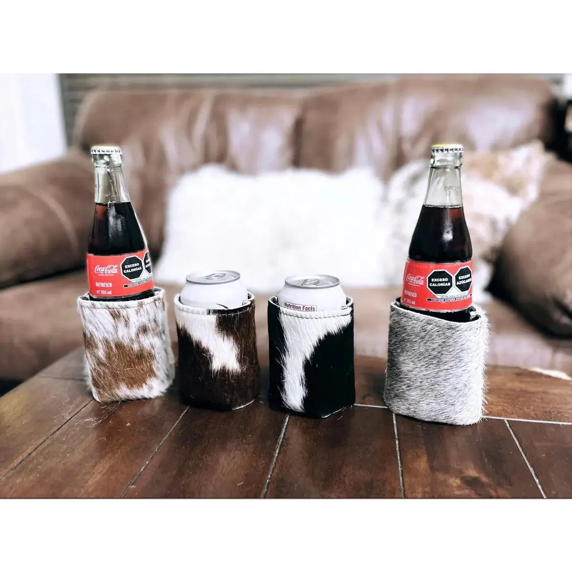 Regular size cowhide Koozies