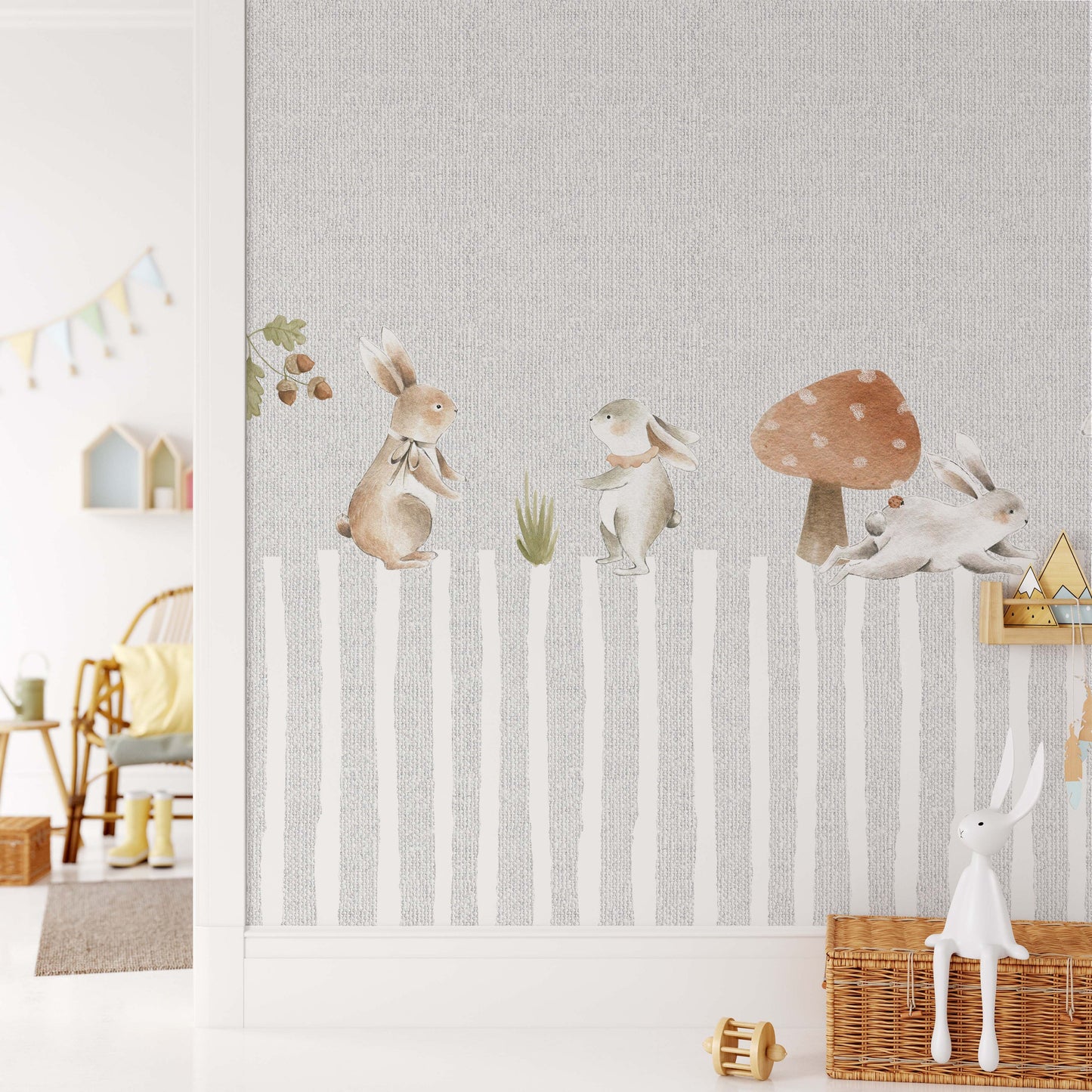 Whimsical Bunny Adventure Mural | Kitchen + Metal