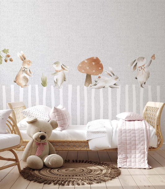 Whimsical Bunny Adventure Mural | Kitchen + Metal