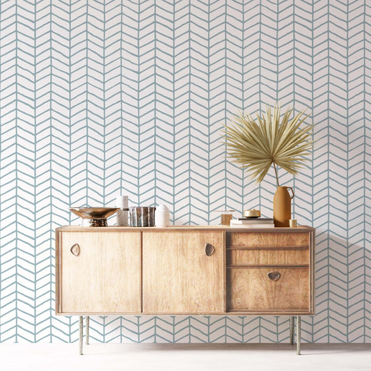 Inky Herringbone Wallpaper | Kitchen + Metal