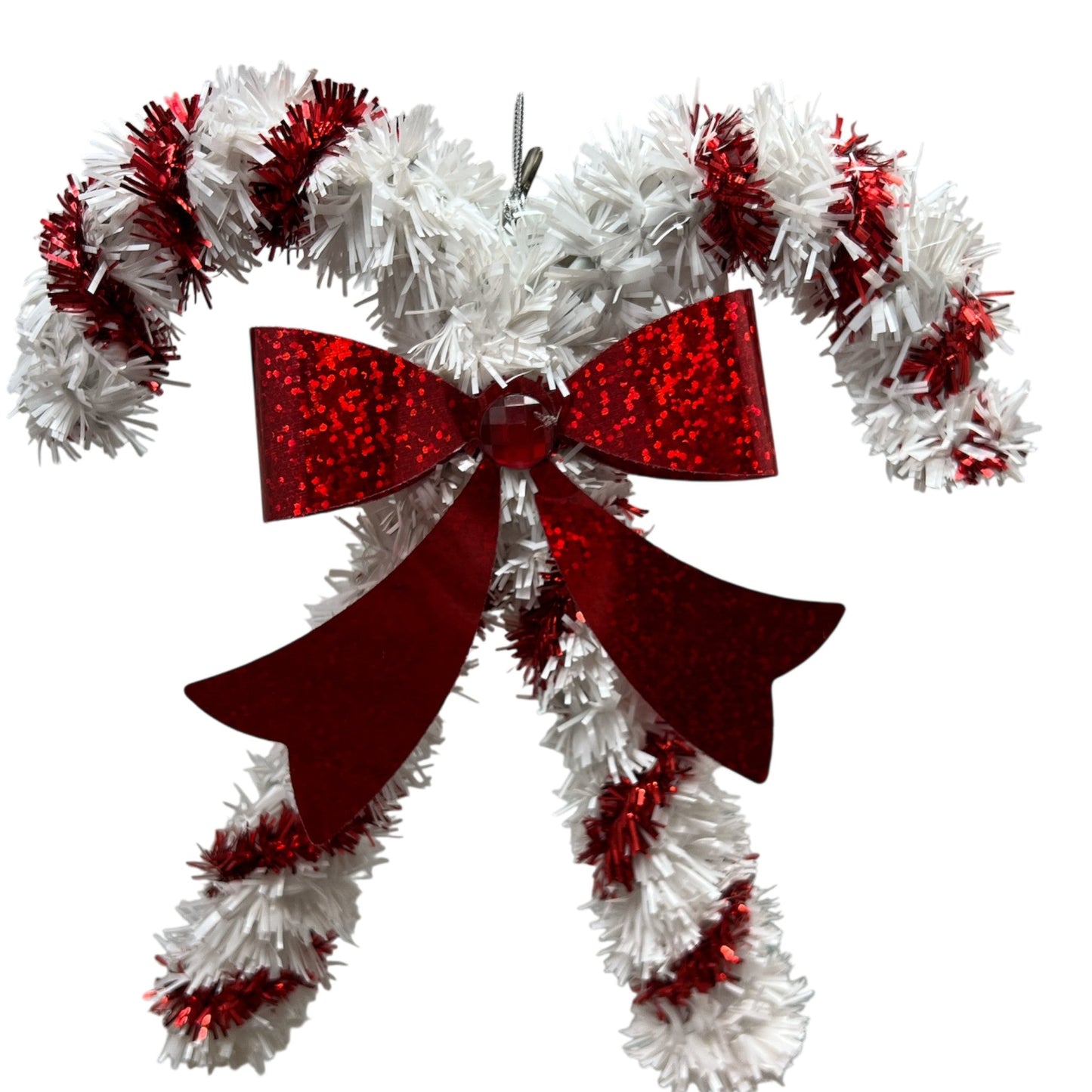 Red and White Mini Candy Cane Tinsel Ornament