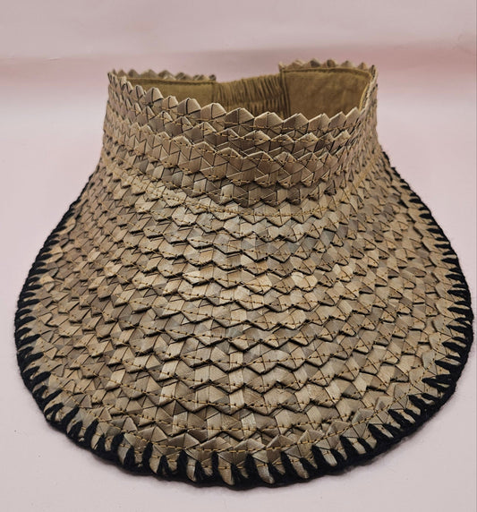 Natural Woven Palm Leaf Visor – Black, Pink, Yellow, or Cream Stitched Trim | Straw Sun Hat