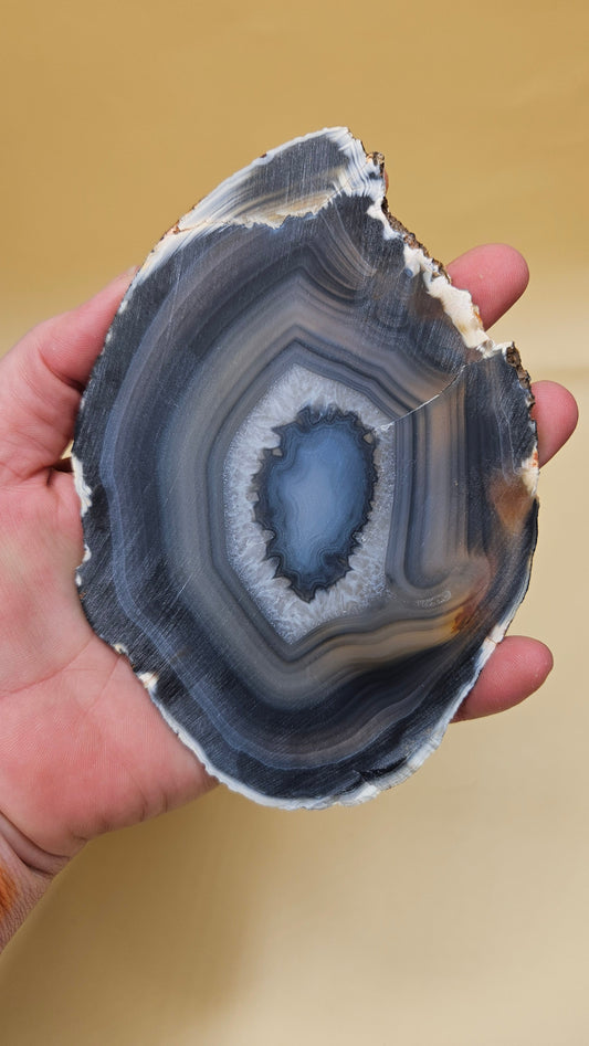 Brazilian Agate Slab – Bullseye Geode Slice with Quartz Center – 140g