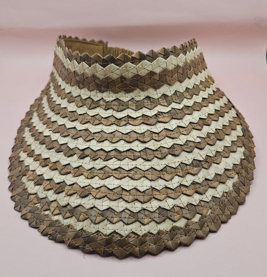Striped Woven Palm Leaf Visor – Straw Sun Hat | Blue, Green, or Natural | Elastic Back