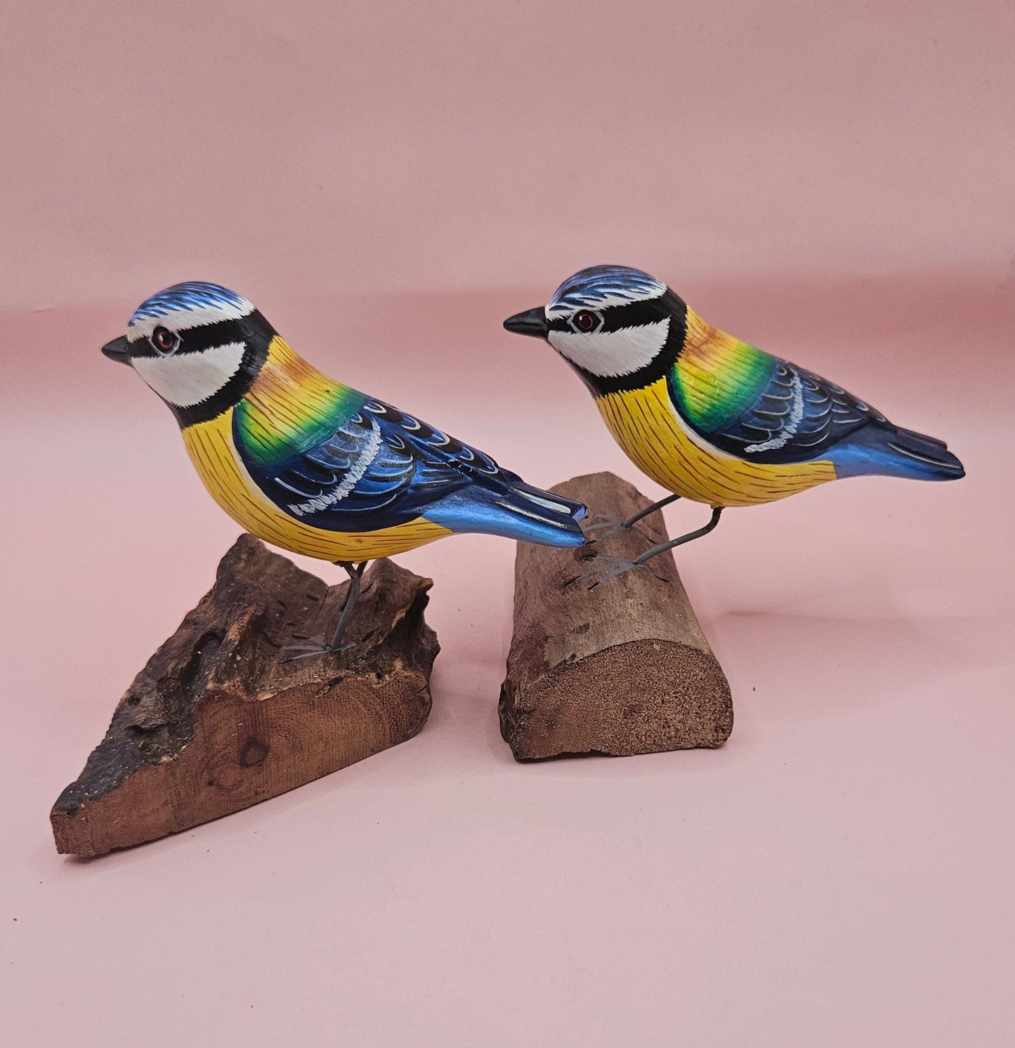 Handmade Colorful Songbird Figurine on Natural Wood Base | 3.5"–4.5" Tall