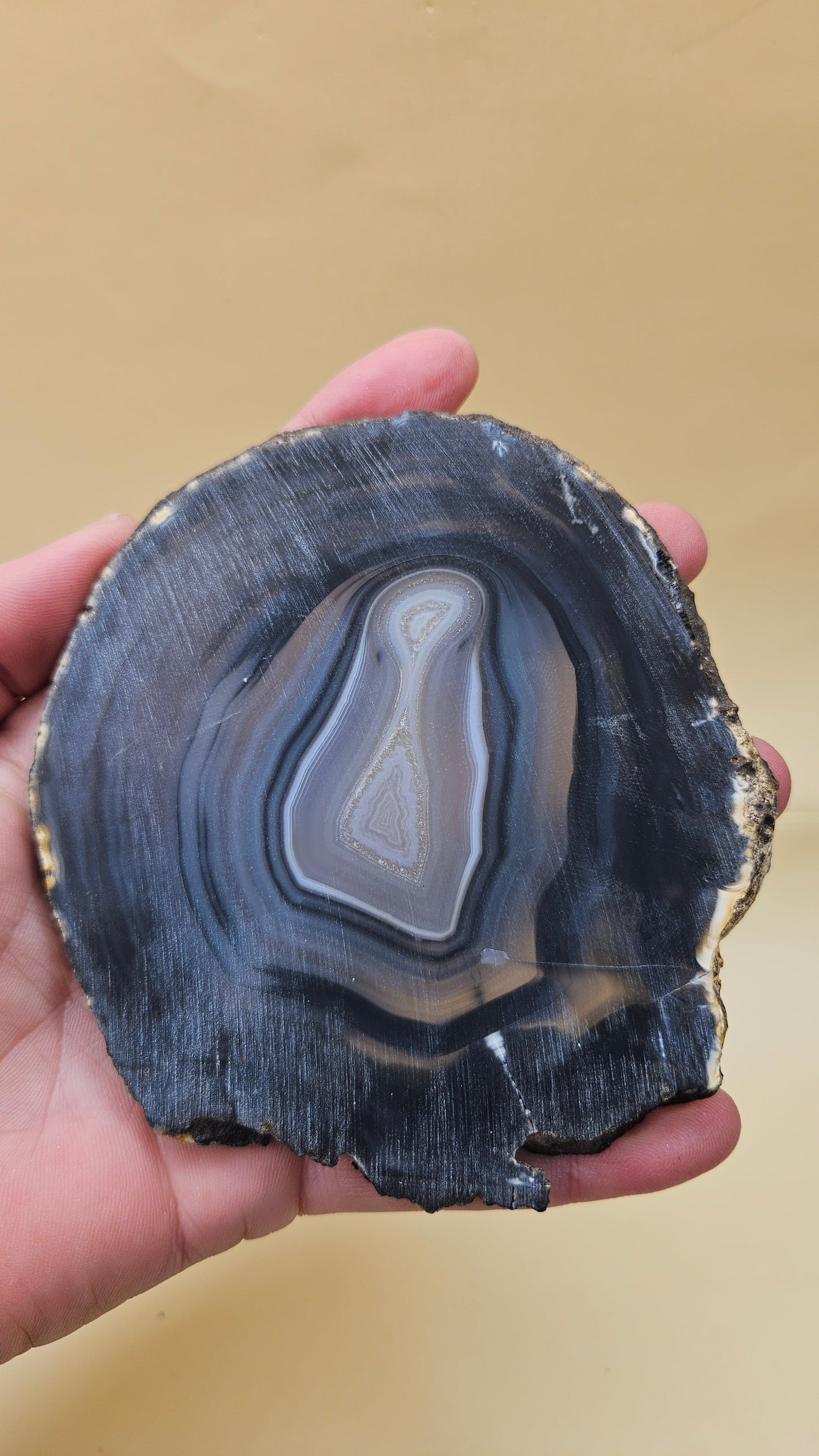 Brazilian Agate Slab – Bullseye Geode Slice with Quartz Center – 136g