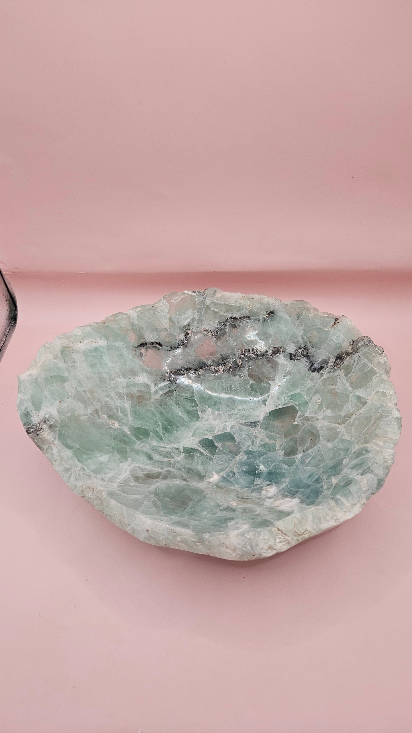 Carved Fluorite Bowl – Polished Gemstone Display Dish – 10.25"